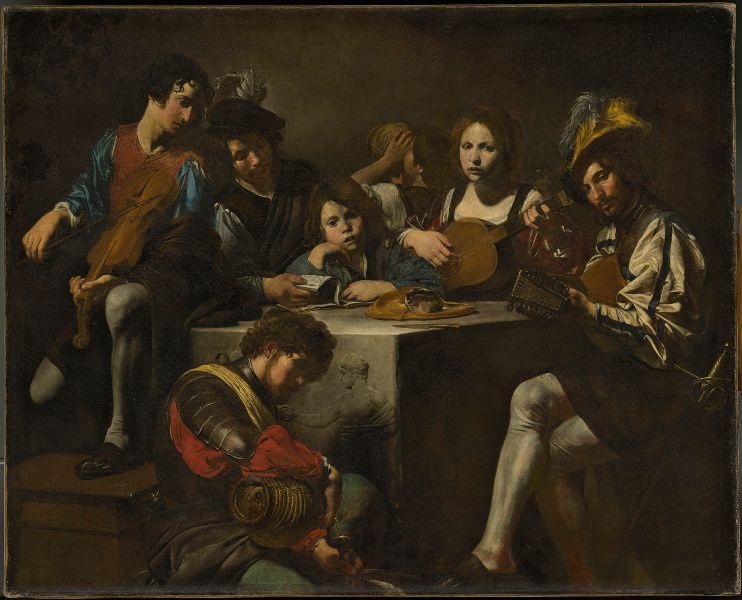 Valentin de Boulogne. Réinventer Caravage : Valentin de Boulogne. Le concert au bas-relief. 1623-1625, Musée du Louvre